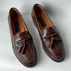 BASS Kiltie Tassel Men's Dress Shoes Loafers Woven Brown Leather | Size 8 1/2